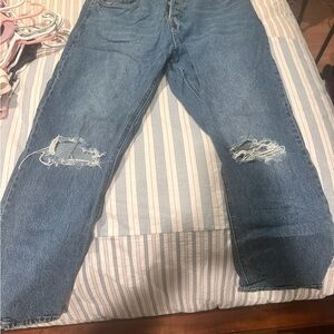 H&M Women’s Relaxed Ripped Blue Jeans